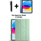 TEKNETSTORE Ipad A16 (11.NESİL) 2025 10. Nesil 10.9 Kılıf Kalem Bölmeli Arkası Silikon Standlı Uyku Modlu Kapak Ekran Koruyucu Kalem SET - Açık Yeşil