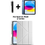 TEKNETSTORE Ipad A16 (11.NESİL) 2025 10. Nesil 10.9 Kılıf Kalem Bölmeli Arkası Silikon Standlı Uyku Modlu Kapak Ekran Koruyucu Kalem SET - Gri