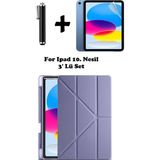 TEKNETSTORE Ipad A16 (11.NESİL) 2025 10. Nesil 10.9 Kılıf Kalem Bölmeli Arkası Silikon Standlı Uyku Modlu Kapak Ekran Koruyucu Kalem SET - Lavanta