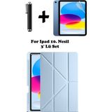 TEKNETSTORE Ipad A16 (11.NESİL) 2025 10. Nesil 10.9 Kılıf Kalem Bölmeli Arkası Silikon Standlı Uyku Modlu Kapak Ekran Koruyucu Kalem SET - Mavi