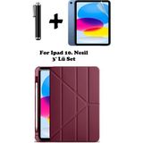 TEKNETSTORE Ipad A16 (11.NESİL) 2025 10. Nesil 10.9 Kılıf Kalem Bölmeli Arkası Silikon Standlı Uyku Modlu Kapak Ekran Koruyucu Kalem SET - Mürdüm