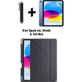 TEKNETSTORE Ipad A16 (11.NESİL) 2025 10. Nesil 10.9 Kılıf Kalem Bölmeli Arkası Silikon Standlı Uyku Modlu Kapak Ekran Koruyucu Kalem SET - Siyah