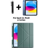 TEKNETSTORE Ipad A16 (11.NESİL) 2025 10. Nesil 10.9 Kılıf Kalem Bölmeli Arkası Silikon Standlı Uyku Modlu Kapak Ekran Koruyucu Kalem SET - Yeşil