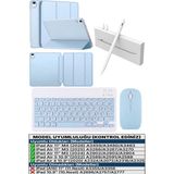TekNetStore iPad Air 11 M2 M3 M4 Çip Air 4./5./6. Nesil Kılıf Avuç Içi Red Kalem Bluetooth Klavye Mouse Seti - PREMIUM - Açık Mavi
