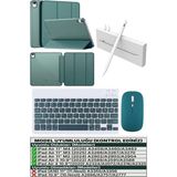 TekNetStore iPad Air 11 M2 M3 M4 Çip Air 4./5./6. Nesil Kılıf Avuç Içi Red Kalem Bluetooth Klavye Mouse Seti - PREMIUM - Koyu Yeşil