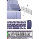 TekNetStore iPad Air 11 M2 M3 M4 Çip Air 4./5./6. Nesil Kılıf Avuç Içi Red Kalem Bluetooth Klavye Mouse Seti - PREMIUM - Lavanta