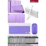 TekNetStore iPad Air 11 M2 M3 M4 Çip Air 4./5./6. Nesil Kılıf Avuç Içi Red Kalem Bluetooth Klavye Mouse Seti - PREMIUM - Lila