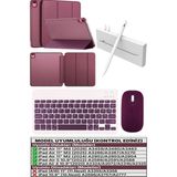 TekNetStore iPad Air 11 M2 M3 M4 Çip Air 4./5./6. Nesil Kılıf Avuç Içi Red Kalem Bluetooth Klavye Mouse Seti - PREMIUM - Mürdüm