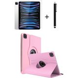 TEKNETSTORE iPad Pro 4. Nesil M2 2022 11 Inç 360° Dönebilen Standlı Tablet Kılıfı Ekran Koruyucu ve Kalem Seti - Açık Pembe