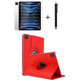 TEKNETSTORE iPad Pro 4. Nesil M2 2022 11 Inç 360° Dönebilen Standlı Tablet Kılıfı Ekran Koruyucu ve Kalem Seti - Kırmızı