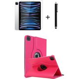 TEKNETSTORE iPad Pro 4. Nesil M2 2022 11 Inç 360° Dönebilen Standlı Tablet Kılıfı Ekran Koruyucu ve Kalem Seti - Koyu Pembe