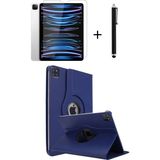 TEKNETSTORE iPad Pro 4. Nesil M2 2022 11 Inç 360° Dönebilen Standlı Tablet Kılıfı Ekran Koruyucu ve Kalem Seti - Lacivert