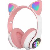 TEKNETSTORE Kablosuz Kedi Kulaklık Işıklı Kulaküstü Mikrofonlu Bluetooth Hafıza Kartı Girişli Çocuk Kulaklığı Wireless - Pembe
