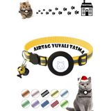 TEKNETSTORE Kedi Tasması Airtag Yuvalı Kilitli Güvenlik Aparatı Airtag Kılıfı ve Zil Boyun Tasması Gps - Sarı