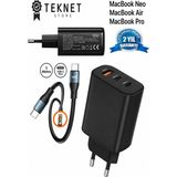 TekNetStore Macbook Air/pro/neo Uyumlu Sarj Aleti Akım Korumalı 65W Hızlı Şarj Cihazı Adaptör Seti - Siyah