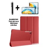 TEKNETSTORE Samsung Galaxy Tab A8 10.5 inç SM-X200 ile Uyumlu Tablet Kılıfı, Ekran Koruyucu, Kalem Seti, Kırmızı
