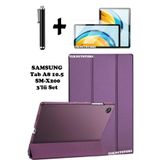 TEKNETSTORE Samsung Galaxy Tab A8 10.5 inç SM-X200 ile Uyumlu Tablet Kılıfı, Ekran Koruyucu, Kalem Seti, Mor
