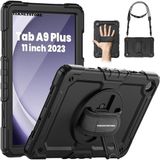 TEKNETSTORE Samsung Galaxy Tab A9 Plus 11 Inç Tablet Uyumlu SM-X210 Tablet Kılıfı Askılı Defender Yüksek Koruma - Siyah