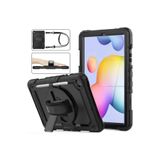 TEKNETSTORE Samsung Galaxy Tab S6 Lite 10.4" P610/P620 ile Uyumlu Defender Tank Zırh Silikon Askılı Tablet Kılıfı, Siyah