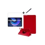 TEKNETSTORE Xiaomi Pad 6 11 inç ile Uyumlu 360° Dönebilen Standlı Tablet Kılıfı, Ekran Koruyucu ve Kalem Seti, Kırmızı