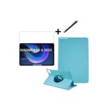 TEKNETSTORE Xiaomi Pad 6 11 inç ile Uyumlu 360° Dönebilen Standlı Tablet Kılıfı, Ekran Koruyucu ve Kalem Seti, Mavi