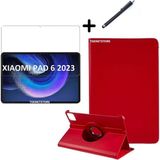 TEKNETSTORE Xiaomi Pad 6 11 Inç Uyumlu 360° Dönebilen Standlı Tablet Kılıfı Ekran Koruyucu ve Kalem Seti Kırmızı