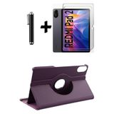 TEKNETSTORE Xiaomi Redmi Pad 2 11 İnç ile Uyumlu 360° Dönebilen Standlı Tablet Kılıfı, Ekran Koruyucu ve Kalem Seti, Mor