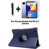 TEKNETSTORE Xiaomi Redmi Pad Se 8.7 Inç Tablet Uyumlu Uyku Modlu 360 Döner Pu Deri Kılıf Seti - Lacivert