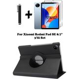 TEKNETSTORE Xiaomi Redmi Pad Se 8.7 Inç Tablet Uyumlu Uyku Modlu 360 Döner Pu Deri Kılıf Seti - Siyah