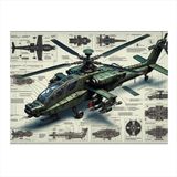 Teknik Apachie Helikopter Çizimi Model Mdf tablo 25cmX 35cm