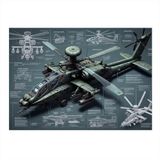 Teknik Askeri Helikopter Çizimi Hediyelik Mdf Tablo 25cmX 35cm