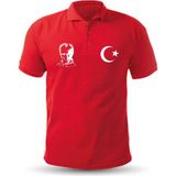 Teknik Atatürk Ay Yıldız Baskılı Polo Yakalı Tişört - Kırmızı - 2XL