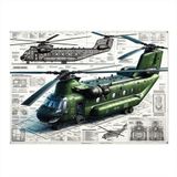 Teknik Çift Pervaneli Helikopter Çizimi Tasarım Mdf Tablo 35cm X50cm