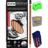 Teknik Çizim Kalemi 12 Li 1 Paket Fatih Dereceli Kalem Seti Kalemtraş Hamur Silgi Eskiz Karakalem Yumuşak ve Sert Uçlu - Siyah - Standart