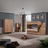Teknik Genç Odası Rustik 3lü Complex Ranza Set - Açık Kahverengi - 90 x 190 cm