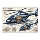 Teknik Helikopter Tasarımı Model Ahşap Tablo 35cm X50cm