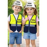 Teknik Reflektörlü Çocuk Mühendis Yeleği Seti - Yeşil - Lacivert