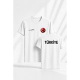 Teknik Türk Bayrağı Baskılı ( Metalize Hologramlı ) Atatürk Imzalı Türkiye Tişört - Beyaz - XL