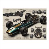Teknik Yarış Arabası Çizimi Art Mdf Poster 50cmX 70cm