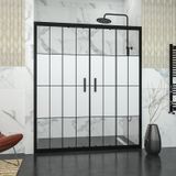 Tekno Duş Black Castor 6mm Yarım Kumlamalı Karolajlı Orta Açılır 2 Sabit 2 Sürgü İki Duvar Arası Duşakabin Şeffaf