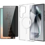 Tekno Grup Galaxy S24 Ultra Şeffaf Mika Magsafe Kılıf + Antistatik Hayalet Ekran Koruyucu + Kamera Koruyucu Gold