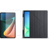 Tekno Grup Galaxy Tab S7 Plus T970 Kılıf Zore Tri Folding Kalem Bölmeli Standlı Kılıf-Siyah + Cam