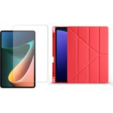 Tekno Grup Galaxy Tab S9 Fe Kılıf Zore Tri Folding Kalem Bölmeli Standlı Kılıf-Kırmızı + Cam