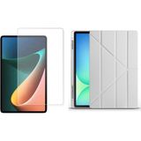Tekno Grup Galaxy Tab S9 Fe Plus Kılıf Zore Tri Folding Kalem Bölmeli Standlı Kılıf-Gri + Cam