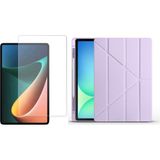 Tekno Grup Galaxy Tab S9 Fe Plus Kılıf Zore Tri Folding Kalem Bölmeli Standlı Kılıf-Lila + Cam