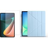 Tekno Grup Galaxy Tab S9 Fe Plus Kılıf Zore Tri Folding Kalem Bölmeli Standlı Kılıf-Mavi + Cam