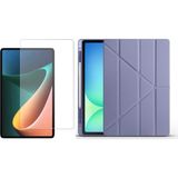 Tekno Grup Galaxy Tab S9 Fe Plus Kılıf Zore Tri Folding Kalem Bölmeli Standlı Kılıf-Mor + Cam