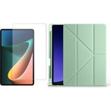 Tekno Grup Galaxy Tab S9 Plus Kılıf Zore Tri Folding Kalem Bölmeli Standlı Kılıf-Açık Yeşil + Cam