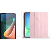 Tekno Grup Galaxy Tab S9 Plus Kılıf Zore Tri Folding Kalem Bölmeli Standlı Kılıf-Rose Gold + Cam