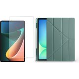Tekno Grup Honor Magicpad 2 Kılıf Zore Tri Folding Kalem Bölmeli Standlı Kılıf-Koyu Yeşil + Cam